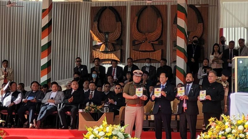 Nagaland CM Neiphiu Rio releases Project Sahyog booklet during the celebration of 60th statehood day in Kohima on December 1. (Morung Photo)